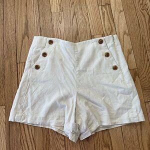J. Crew White Linen Pull on Shorts with Zipper and button accent